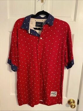 Arrows Red Star Polo with Navy Contrast Collar